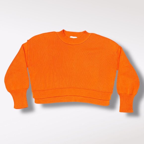 Pink Rose Orange Ribbed Knit Sweater Drop Shoulder Boxy Fit Small - Picture 9 of 9